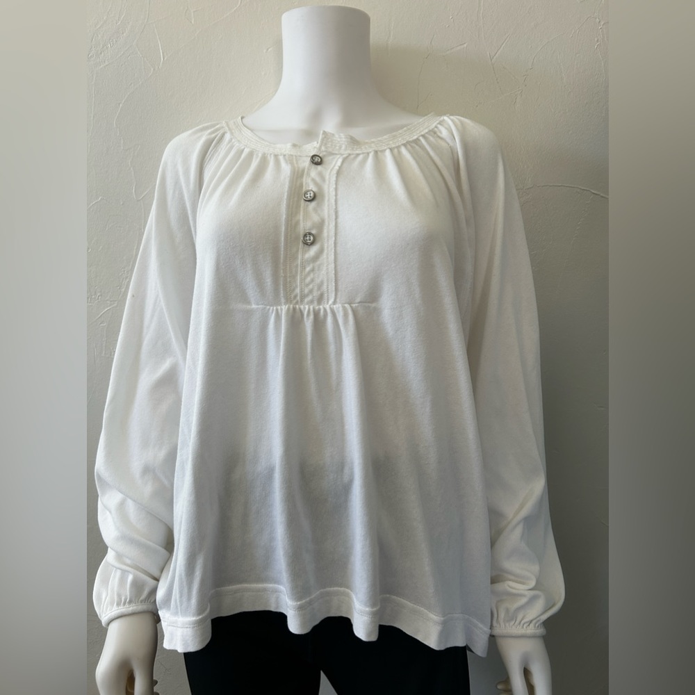 FREE PEOPLE Acadia Blouse Top Oversized Long Sleeve Ivory Henley Size Medium